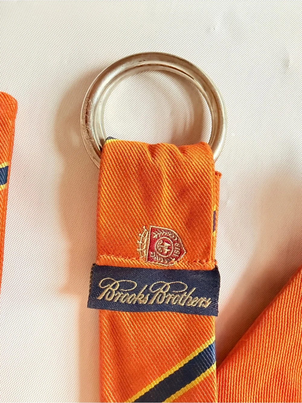 vintage Brooks Brothers orange crested D ring belt made in Italy one size unisex